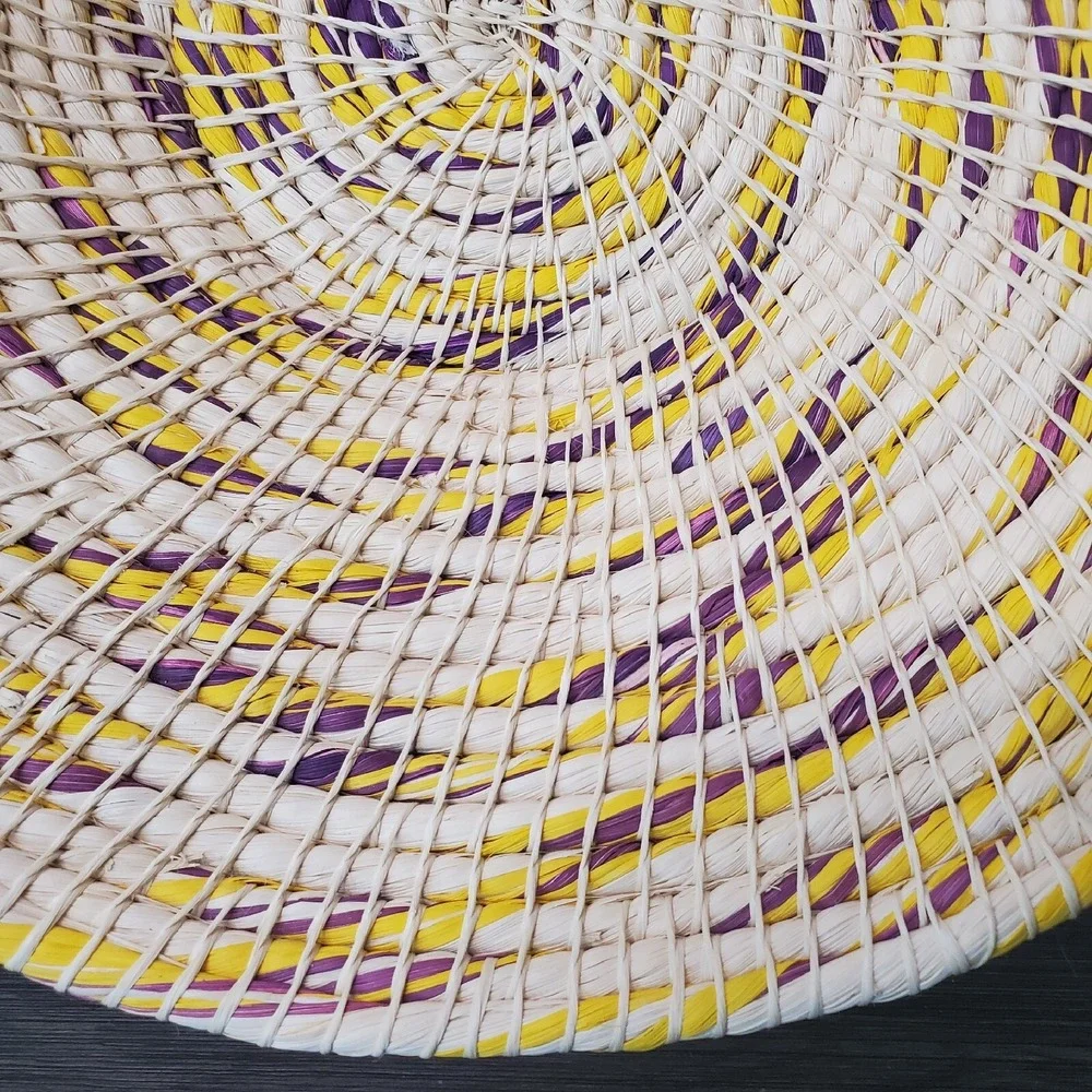 Nayariva African Hand Woven Rope Coil Basket Yellow‎ And Purple Accents Bowl
